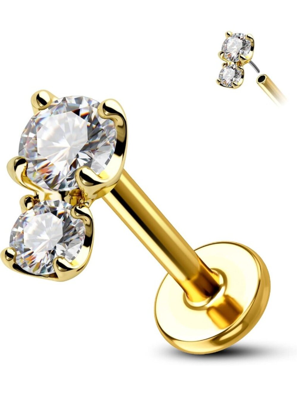 14K Gold Helix Cartilage Earring, Flat Back Tragus Stud, Real Gold Jewelry for